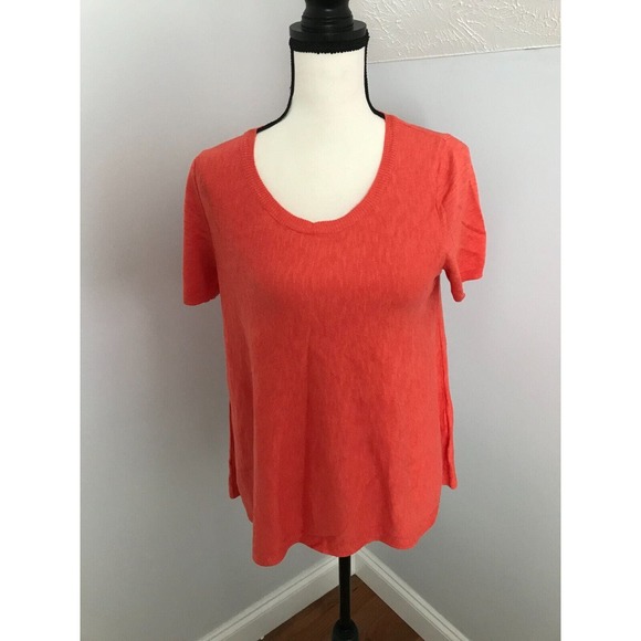 Anthropologie Moth Orange Short-Sleeve Knit Button Back Swing Top - Picture 1 of 9